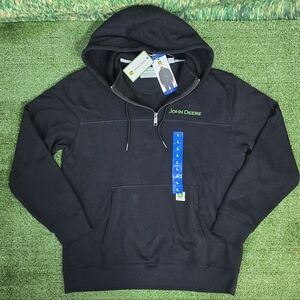 John Deere Constructive Cotton Blend Mock Collar Hooded Quarter Zip Sweatshirt